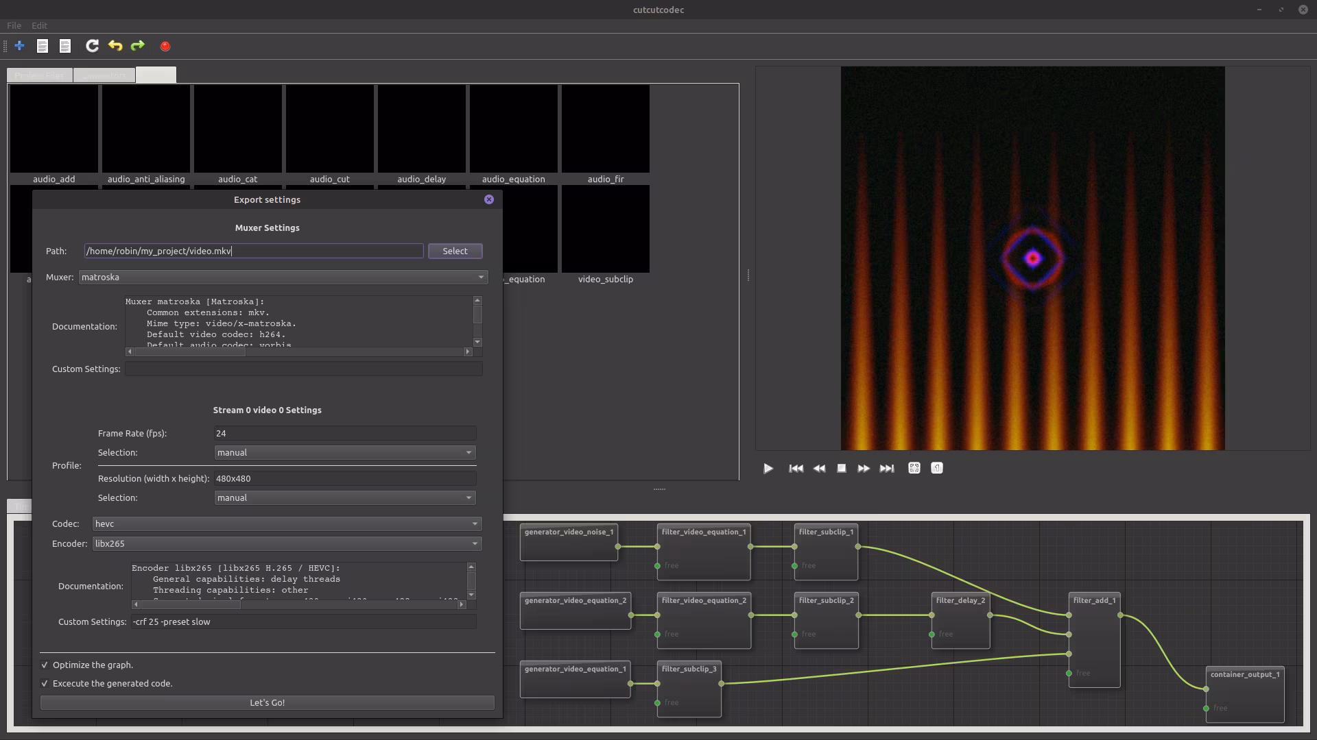An example of the cutcutcodec GUI.